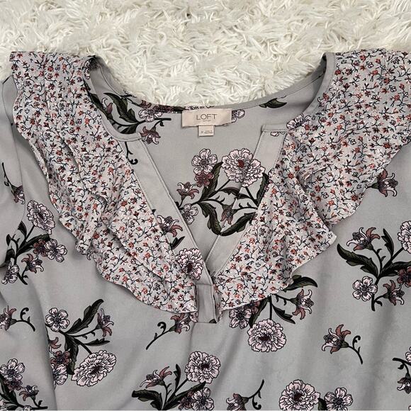 Loft Outlet Multicolored Floral Ruffle Blouse Top Size M - Picture 3 of 8